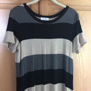 Calvin Klein black, tan, and gray maxi dress